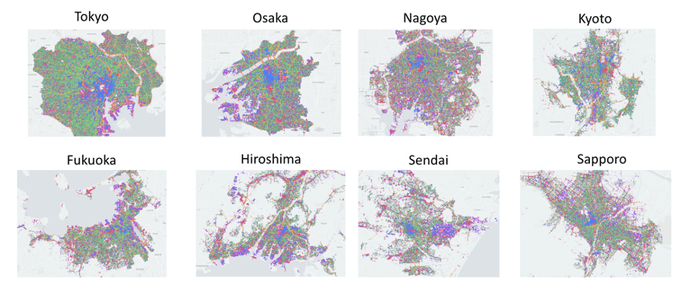 図4　日本の主要都市におけるエリアの使われ方のマッピング例