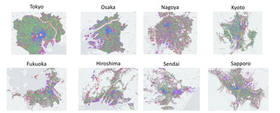 図4 日本の主要都市におけるエリアの使われ方のマッピング例