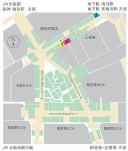 ■MAP 1:アトリエはるか 2:美スギ・コスメガーデンS 3:阪神航空トラベルサロン