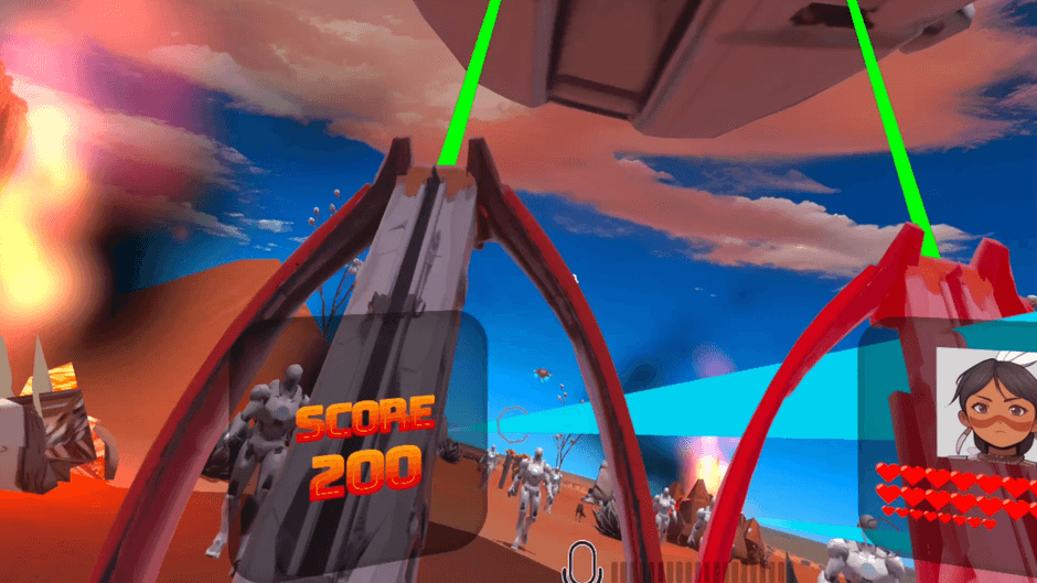 クロスボウを構え、迫り来る敵を迎え撃つVR戦闘