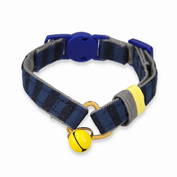 ねこにやさしいVネック首輪 ストライプ(ネイビー/ブラック)