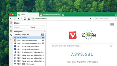 Vivaldiブラウザの最新バージョン、 エコな検索エンジン「Ecosia」とともに地球の森林再生を支援