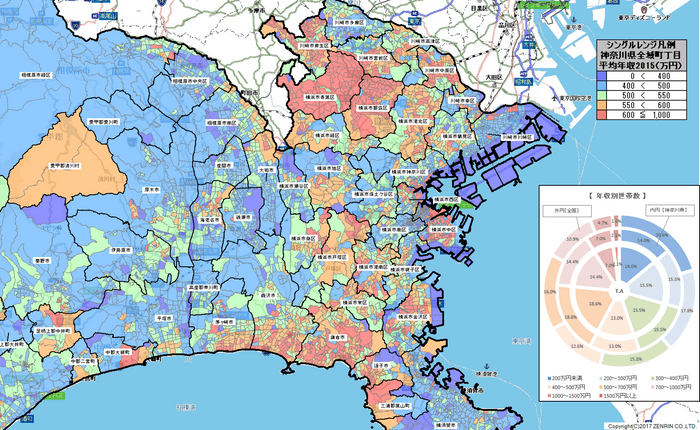 年収別世帯数推計データ分析例　※地図使用許諾／ゼンリンZ08LA第079号