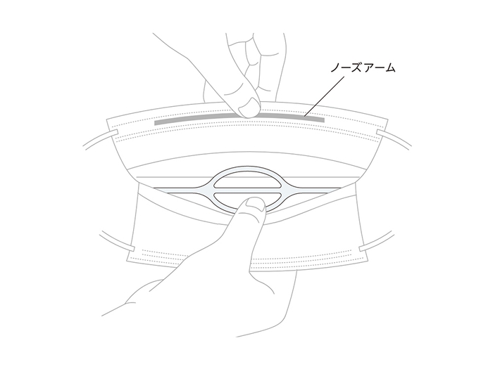 肌に触れずにマスクの折り目に入り固定