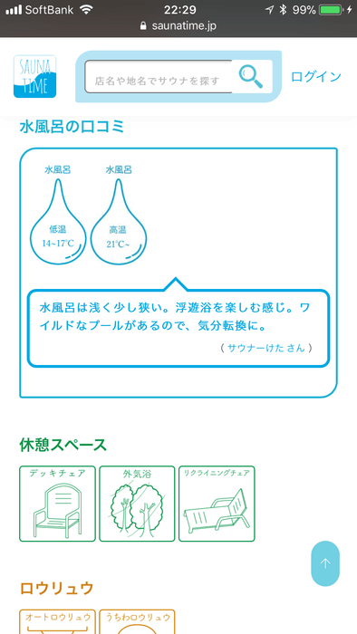 水風呂の口コミ。休憩スペースも