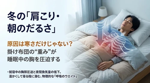 冬の「肩こり・朝のだるさ」は寒さのせいだけではなかった？ 掛け布団や毛布の重みが睡眠中の胸郭を圧迫する“夜間換気量の低下”を解説
