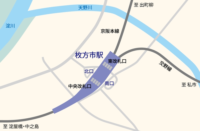 [枚方市駅位置図]