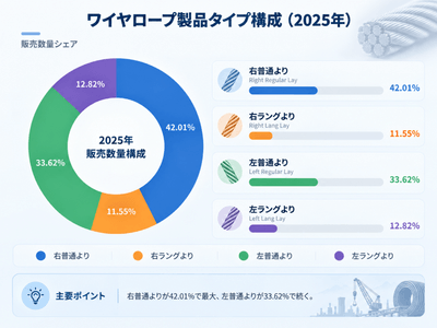 上記の図表/データは、QYResearchが2025年に実施したワイヤロープの製品タイプ別市場構成に関する調査を基に整理したものです。