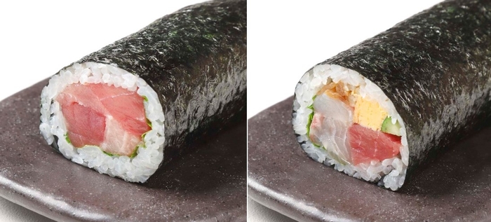 近大マグロ恵方巻(左)、近大海鮮恵方巻(右)