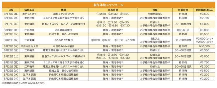 製作体験の日程