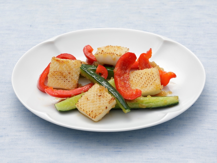 イカのやわらか香味焼き(きざみ玉ねぎ だし仕立て お魚に)