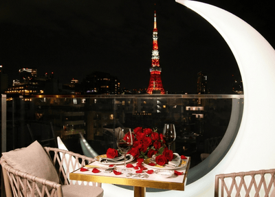 テラス席からの東京タワー眺望