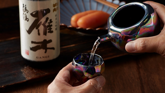 辛子明太子と雁木「鶺鴒」+酒器(有田焼)+皿(有田焼)