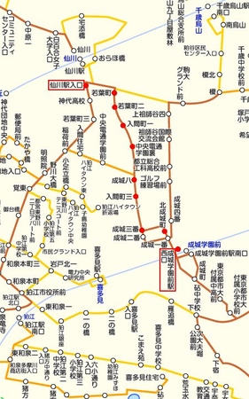 小田急バスの検索結果表示例　路線図上の経路