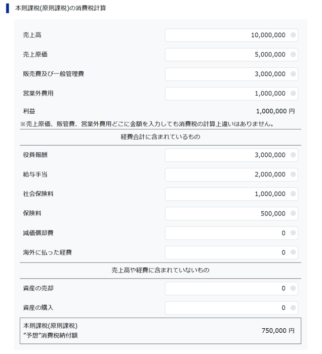 本則課税(原則課税)の消費税計算