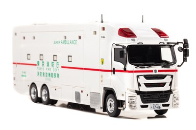 1/43 いすゞ ギガ 2018 東京消防庁消防救助機動部隊特殊救急車 スーパーアンビュランス:右前