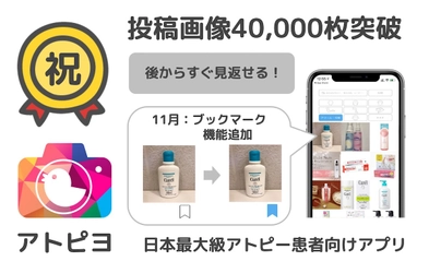 日本最大級のアトピー患者向けアプリ「アトピヨ」が 後からすぐに見返せるブックマーク機能を11月追加予定！　 ～投稿画像4万枚のうち、1万枚をアプリ内で公開中～