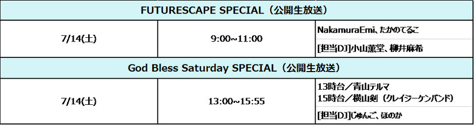 FUTURESCAPE SPECIAL/God Bless Saturday SPECIAL情報一覧