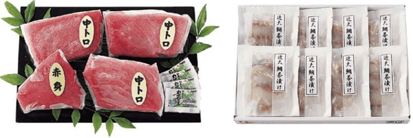 黒門市場＜新魚栄＞近大マグロセット（左）、黒門市場＜新魚栄＞近大鯛茶漬けセット（右）