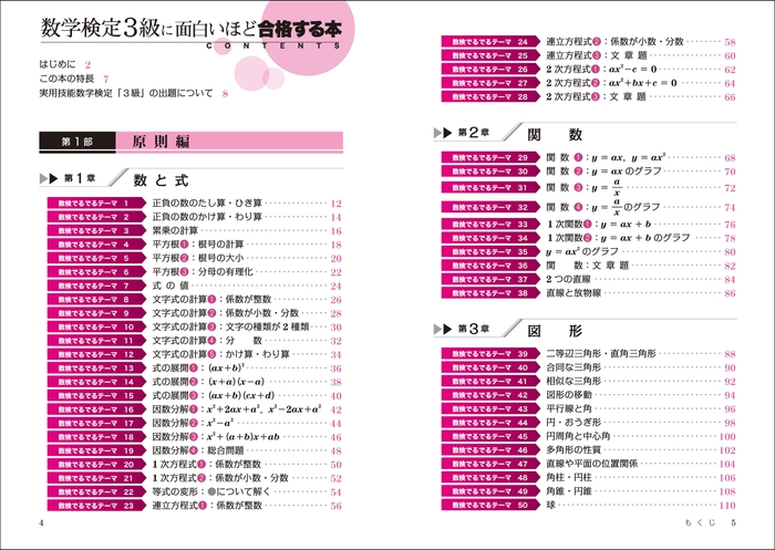 『数学検定3級に面白いほど合格する本』もくじ1