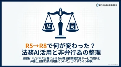 【法務省ガイドライン改定対応】
『R5→R8で何が変わった？ 法務AI活用と非弁行為の整理』を公開