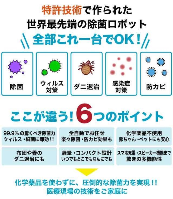 除菌ロボットROCKUBOT(ロックボット)のポイント