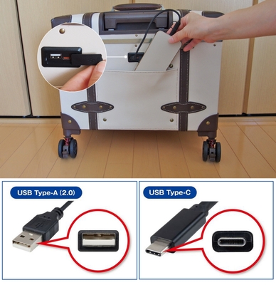 USBジャックとスマホ入れポケット