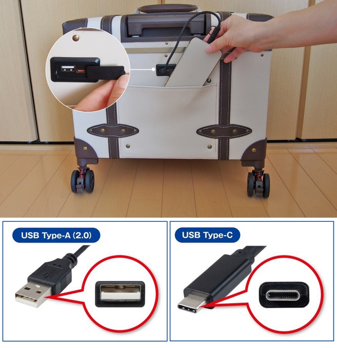 USBジャックとスマホ入れポケット