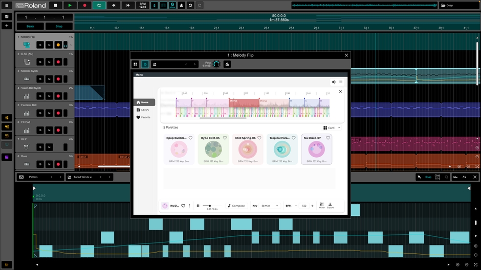 音楽制作ソフト「Zenbeats」での『Melody Flip』使用画面イメージ ※画面は開発中のものです