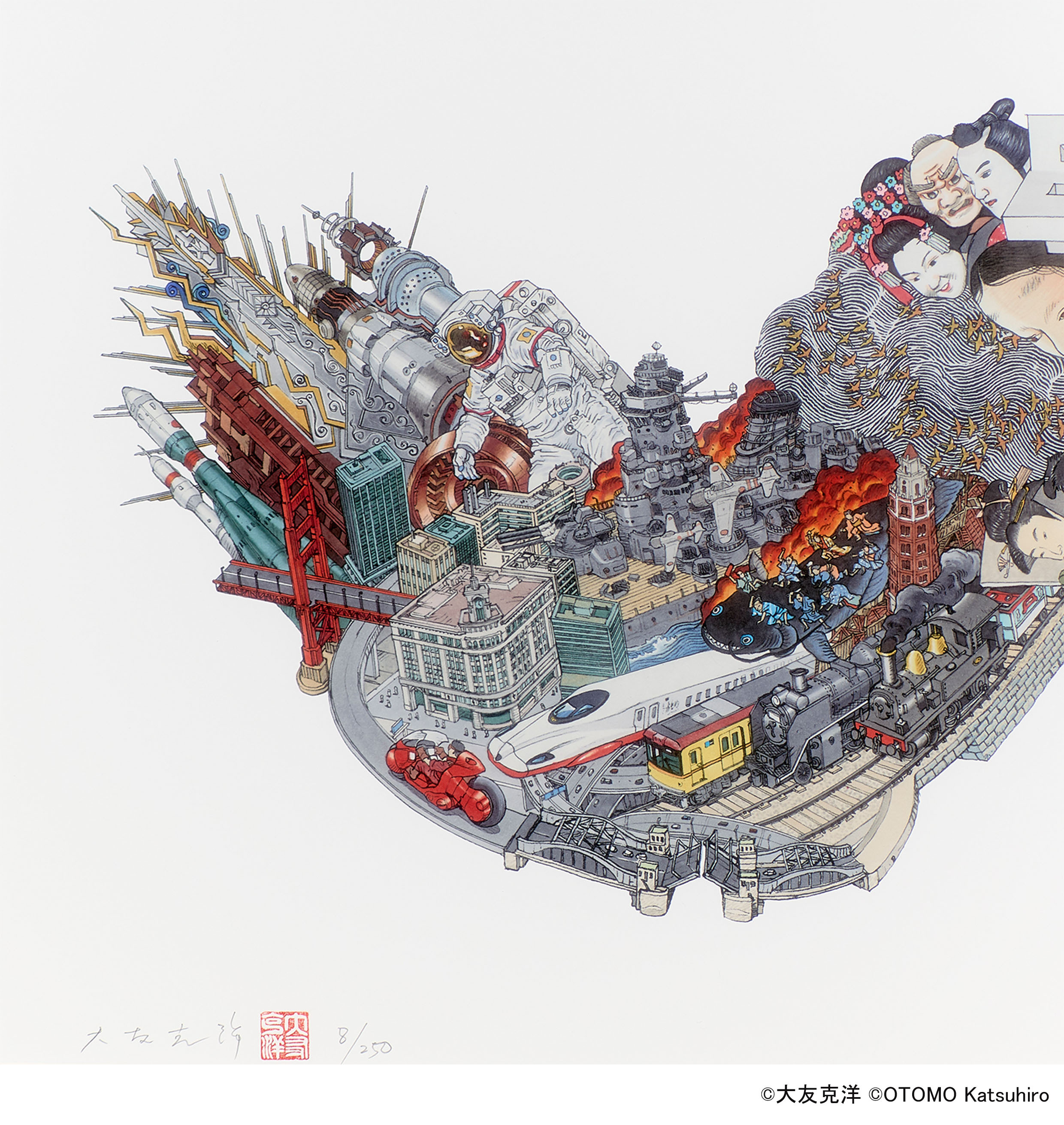 安藤 洋重 【新品】額装 ジクレー ☆ 直筆サイン・エディション有り☆ 限定版画 大友克洋氏直筆サイン＆エディションナンバー入り 東京・銀座駅