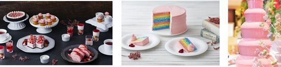 【中央】レインボーケーキ【右】ストロベリーチョコ フォンデュタワー