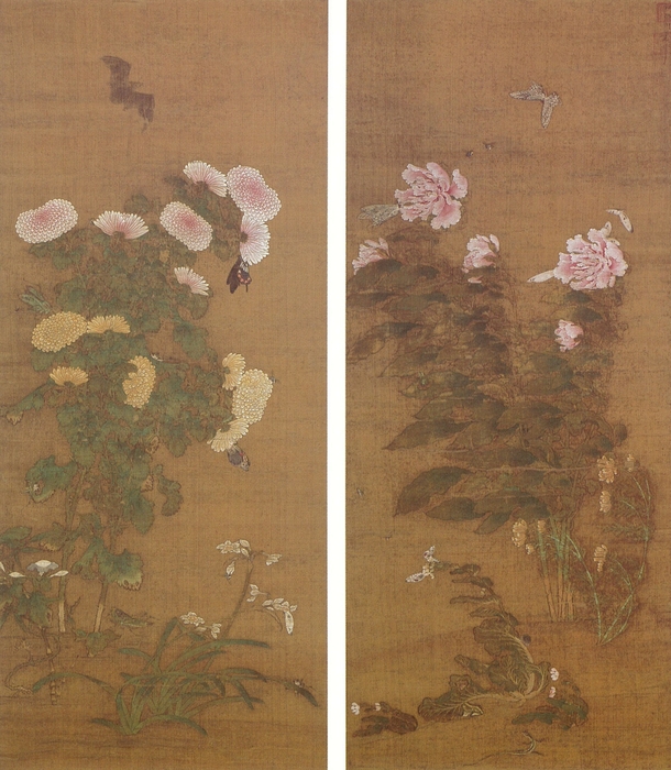 草虫図(双幅)