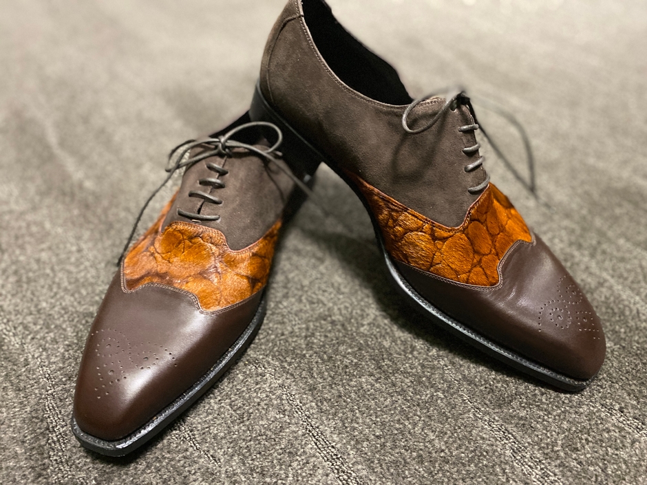 ブラウン ハラコ レースアップシューズ