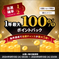 楽天スーパーSALE最終日の１０日に24時間限定で1等最大100%ポイントバックキャンペーン！２個セットに１個プレゼント！ポイント２０倍！