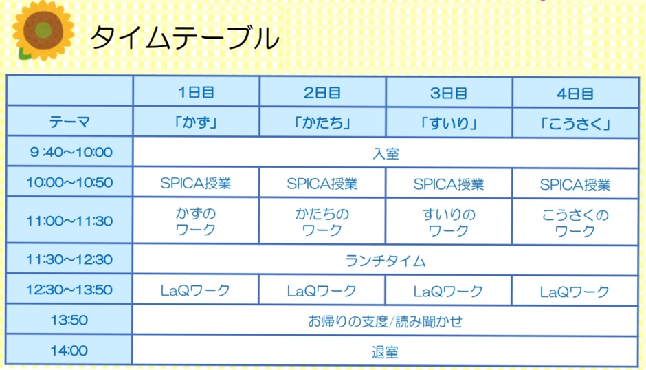 サマースクールタイムスケジュール