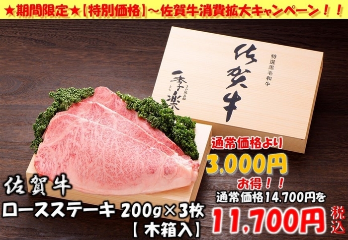佐賀牛 ロースステーキ(約200g×3枚 木箱入)