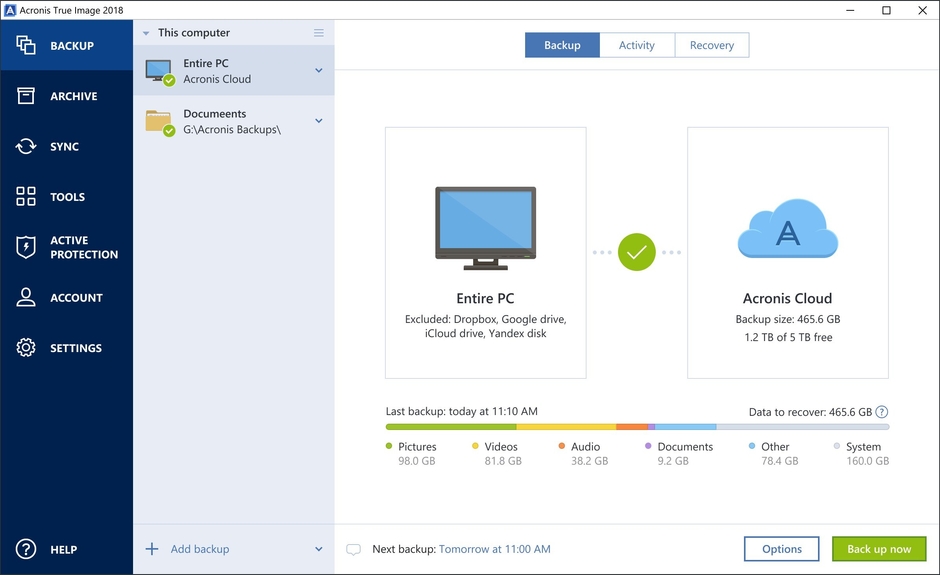 バックアップアクティビティ