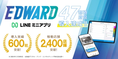 LINEミニアプリで会員証・ポイントカード・ 顧客管理(CRM)を構築できる「EDWARD(エドワード)」　 全国47都道府県での導入達成、600社・2,400店舗突破