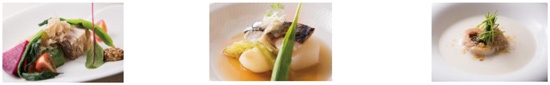 (左から)豚バラ肉の和テイストシュークルート、炙り鰆のミ・キュイ ポトフ仕立て、じゃがいものポタージュ
