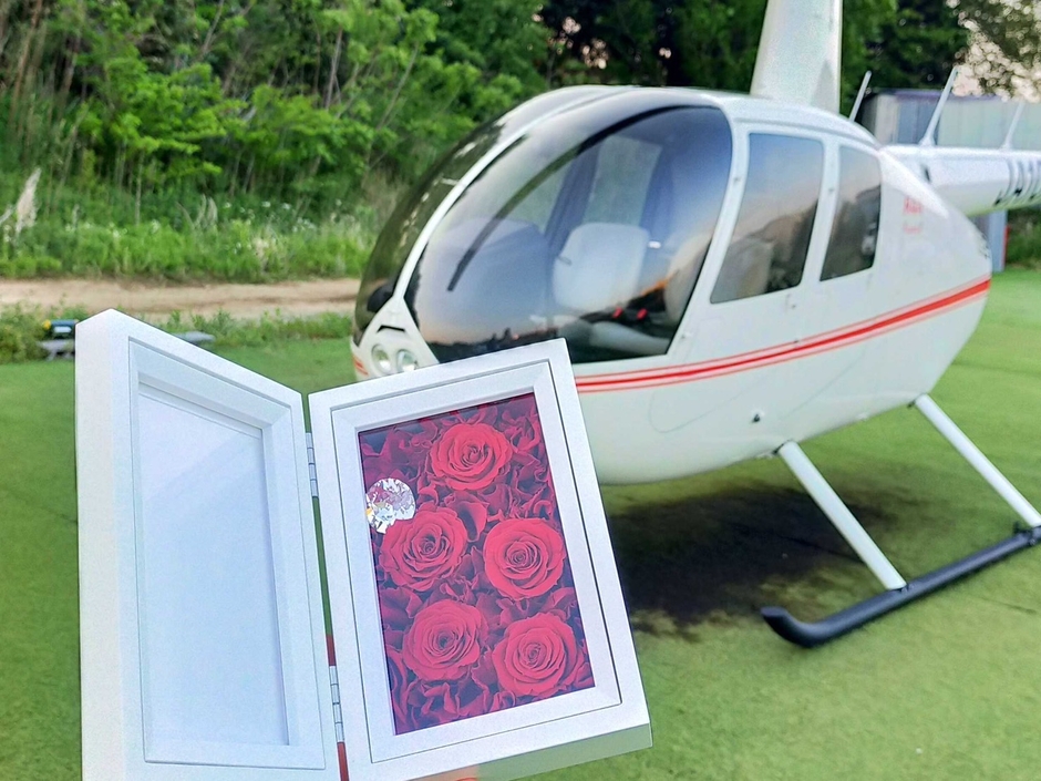 ヘリコプター遊覧の思い出をフォトフレームに入れて