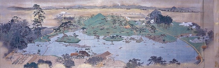 ラウンジ壁画1＜水前寺庭中之図＞(永青文庫所蔵)