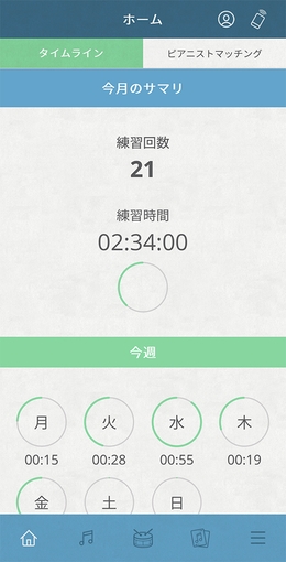アプリ「Piano Every Day」のホーム画面