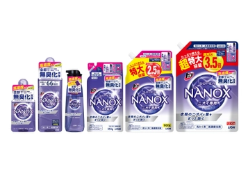 100％リサイクルPET(※1)を使用した透明ボトル　 全部無臭化洗浄(※2)のNANOXニオイ専用が、 洗濯成分約7割(※3)の「濃い洗剤」に進化！ 洗濯用液体高濃度洗剤 『トップ スーパーNANOX ニオイ専用』改良新発売