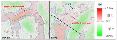 図2.切土・盛土分布図と建物被災状況の関係