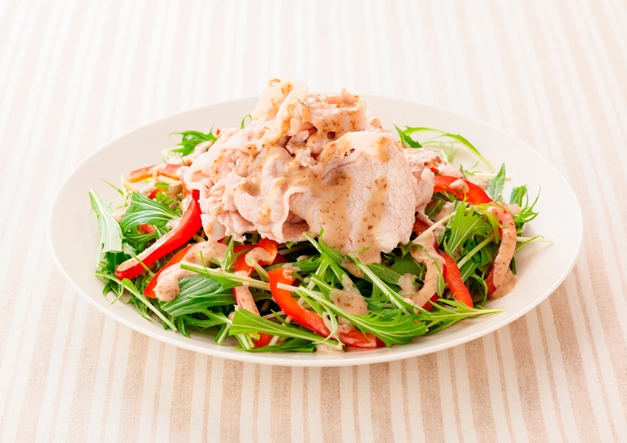 豚しゃぶと水菜のサラダ(アマニ油入りごまドレッシング使用)
