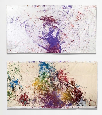 嶋本昭三「無題」布・アクリル、ガラスの欠片 243.0×473.0cm 落札予想価格600~800万円