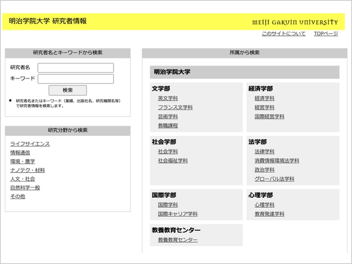 「研究者情報」ページ