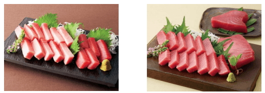 近大まぐろセット（左）、黒門市場 新魚栄 近大マグロセット（右）