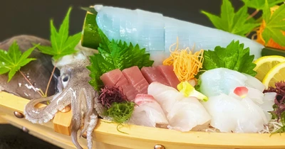 いかの王様＜あおりいか＞を姿造りで！旬の旨みを味わう秋の特別会席を食べ尽くす！／海の京都・夕日ヶ浦温泉「海辺の温泉 食旅　一望館」