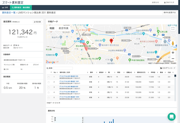 賃料査定結果画面イメージ
